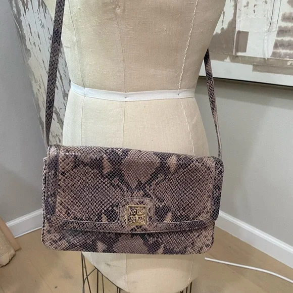 Authentic Tory Burch Python Print Leather Crossbody Handbag - Picture 2 of 16